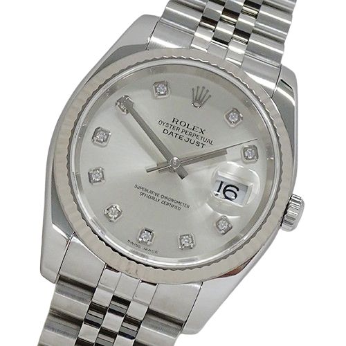 ロレックス ROLEX デイトジャスト 116234G D番 時計 メンズ ブランド 10P ダイヤモンド 自動巻き AT ステンレス SS ホワイトゴールド WG シルバー 磨き済み 【中古】