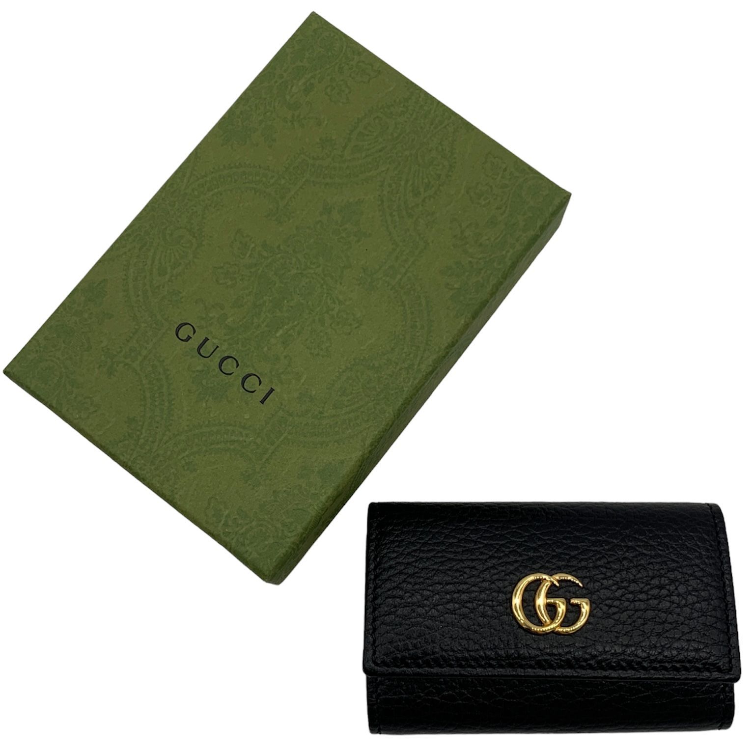 ▼【美品】GUCCI/グッチ プチ GGマーモント レザーキーケース ‎ブラック 456118 CAO0G 1000 付属品あり  S68626568508