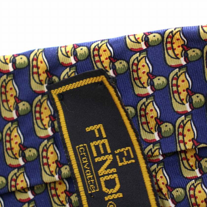 フェンディ FENDI ネクタイ アヒル 総柄 シルク イタリア製 紺 ネイビー 黄 イエロー /BM ■GY08 ■OH