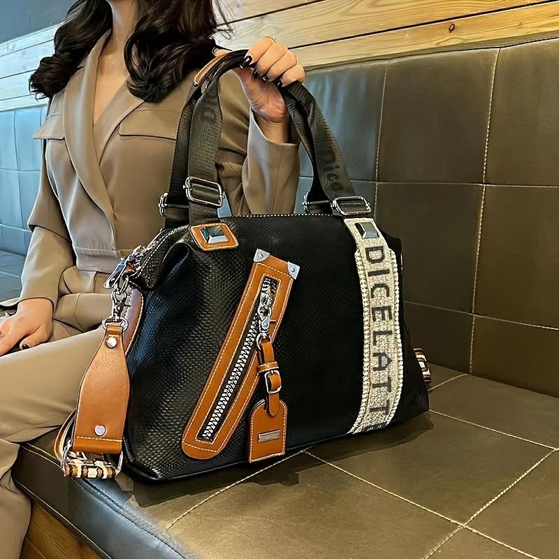 トレンディなトートバッグ 女性用 大容量クロスボディバッグ 輝くラインストーン装飾のショルダーバッグ