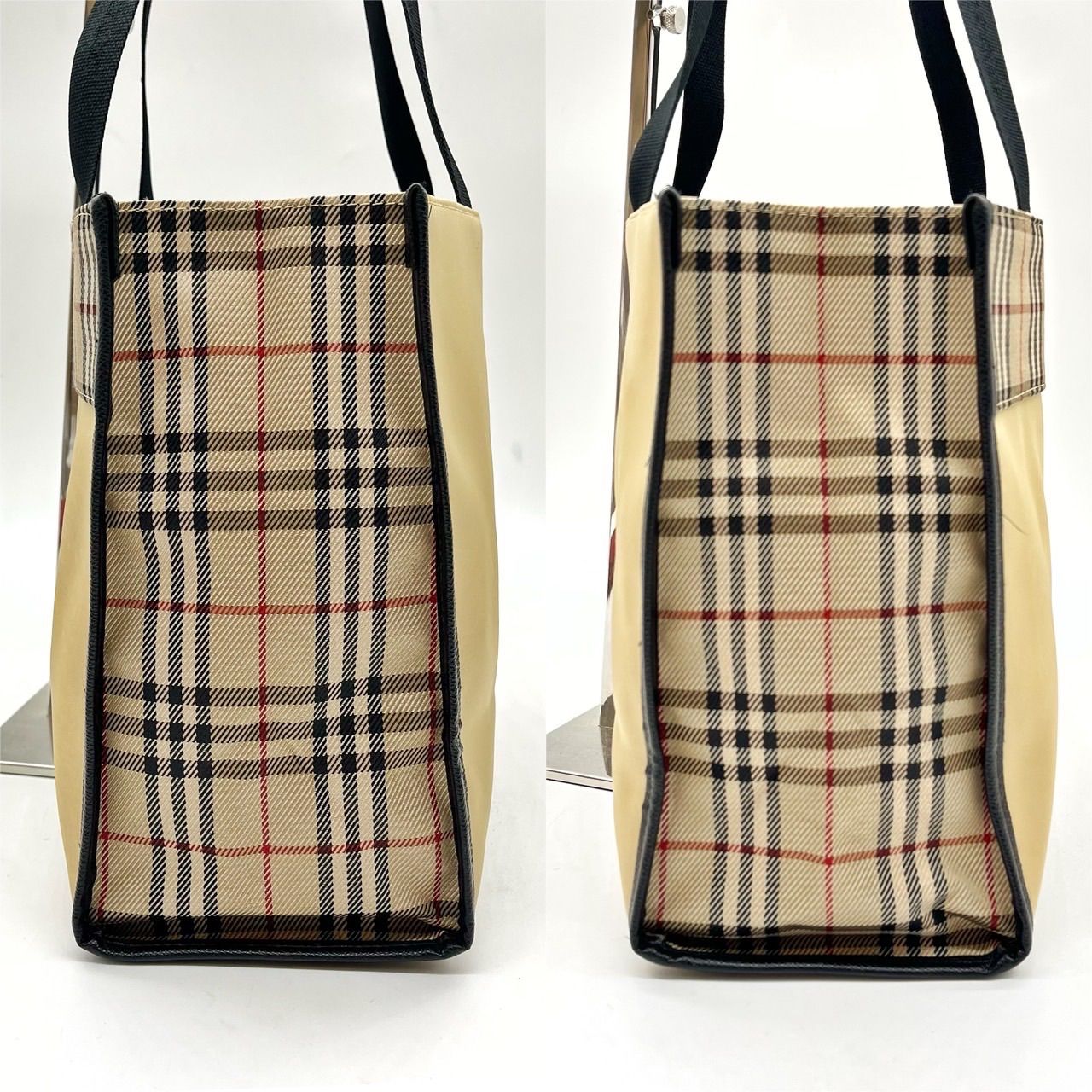 良品】 BURBERRY バーバリー トートバッグ ハンドバッグ バイカラー 