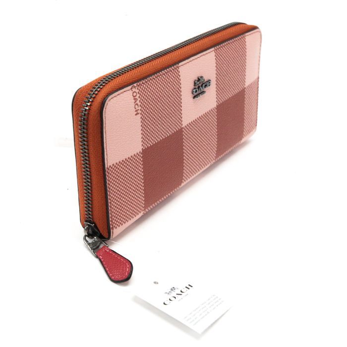 COACH コーチ 長財布 レディース ピンク 赤 チェック ラウンド 