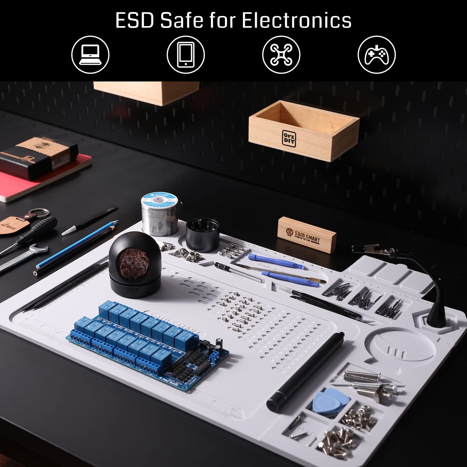 新品 SainSmart 作業マット 500℃ 耐熱シリコン製 絶縁 マット 静電気防止 滑り止め 溶接用 電子製品・携帯・パソコン分解修理用、無毒 グレー 50x35cm