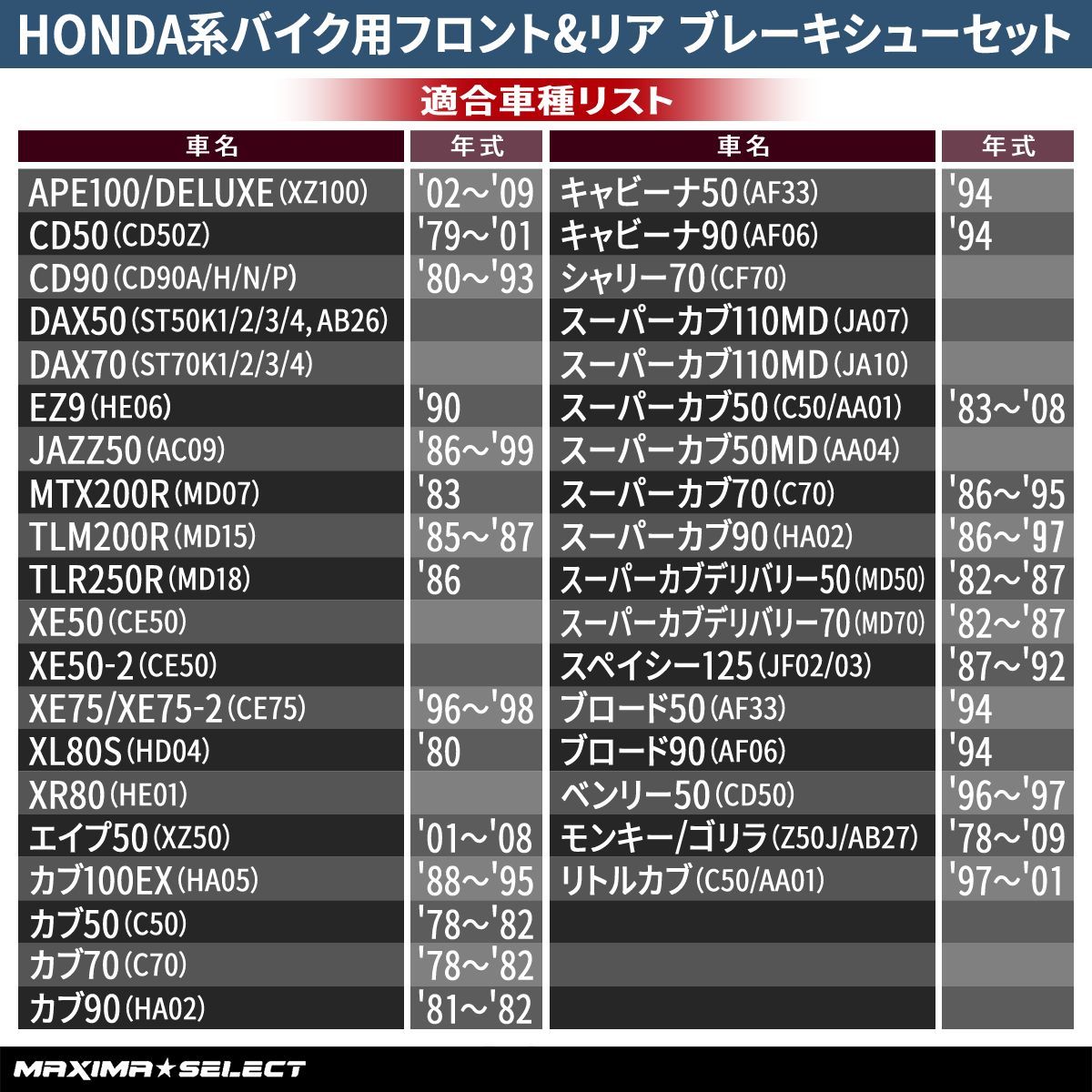 ブレーキシューセット スーパーカブ リトルカブ カブ モンキー エイプ 