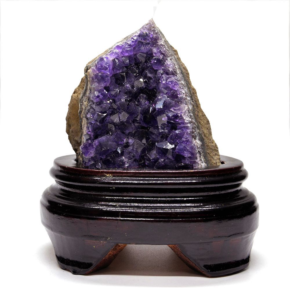 【高品質】ウルグアイ産アメジストクラスター　木製台座付き ウルグアイ産 アメジストクラスター【木製台座付き】 NO.3 ☆天然石