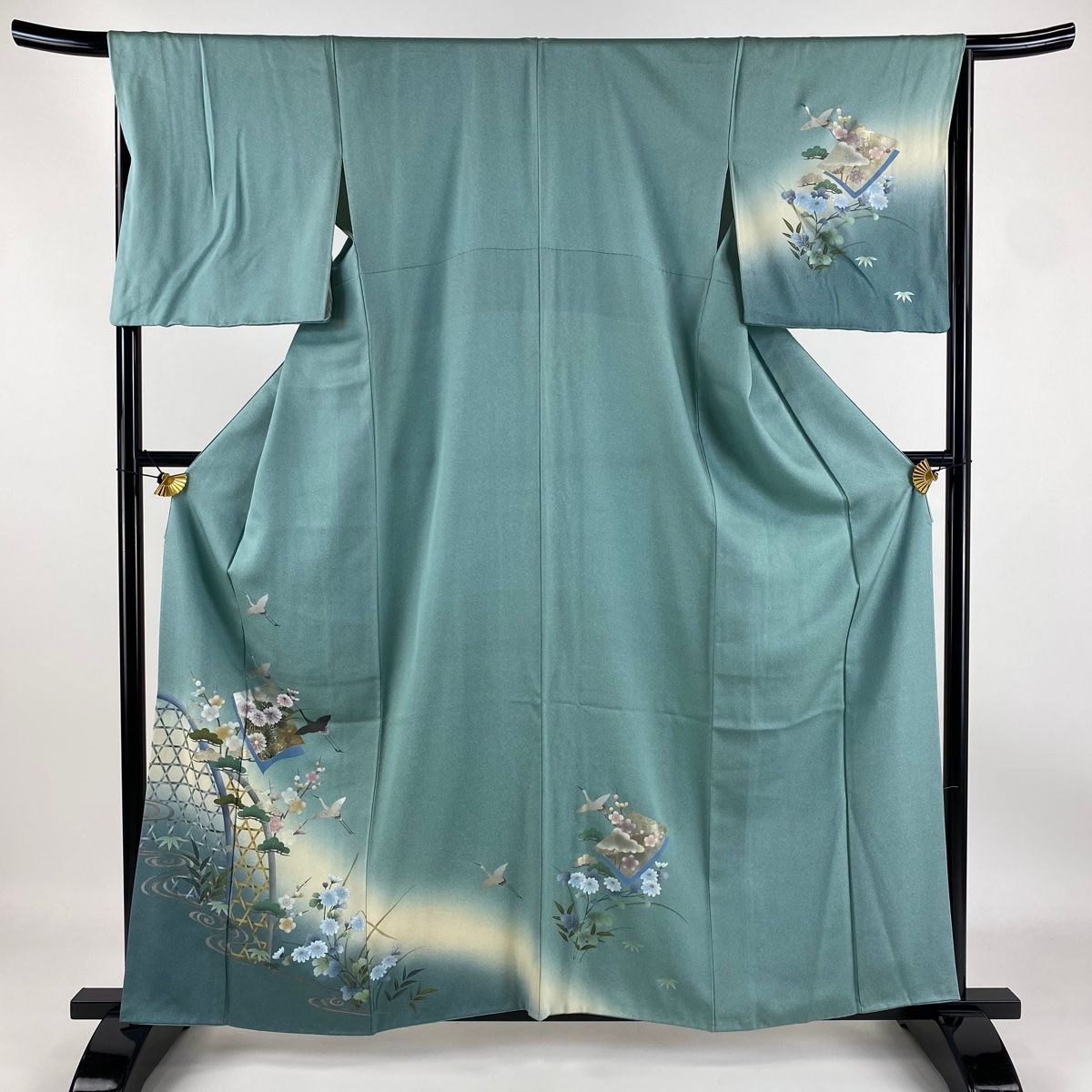 未使用品 訪問着 銀彩友禅 翡翠色 飛び鶴 袷 身丈164cm 裄丈67cm正絹 未使用品 訪問着 銀彩友禅 翡翠色 飛び鶴 袷 身丈164cm 裄丈67cm