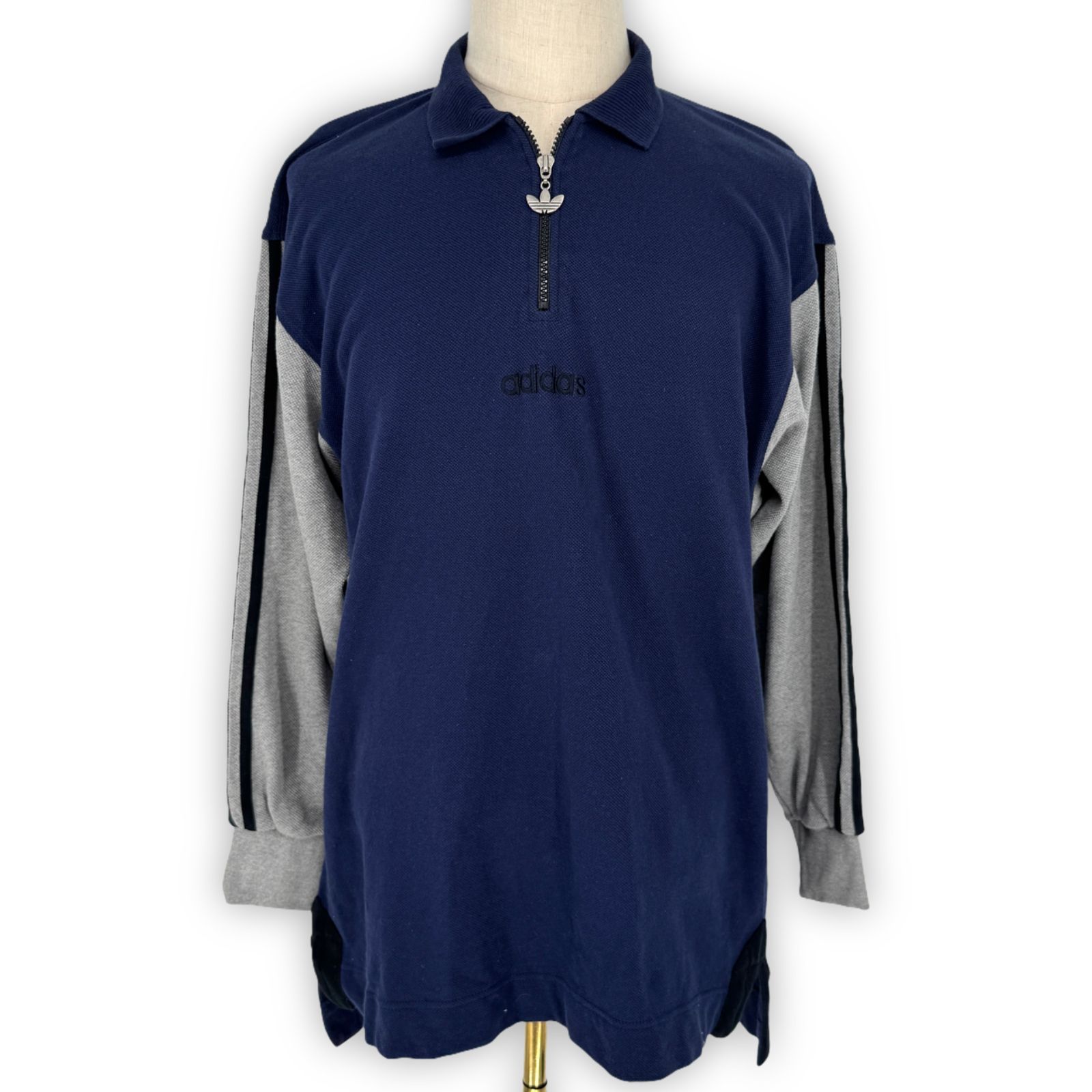 ビンテージ adidas トレフォイル ジップポロシャツ アディダス 80s 