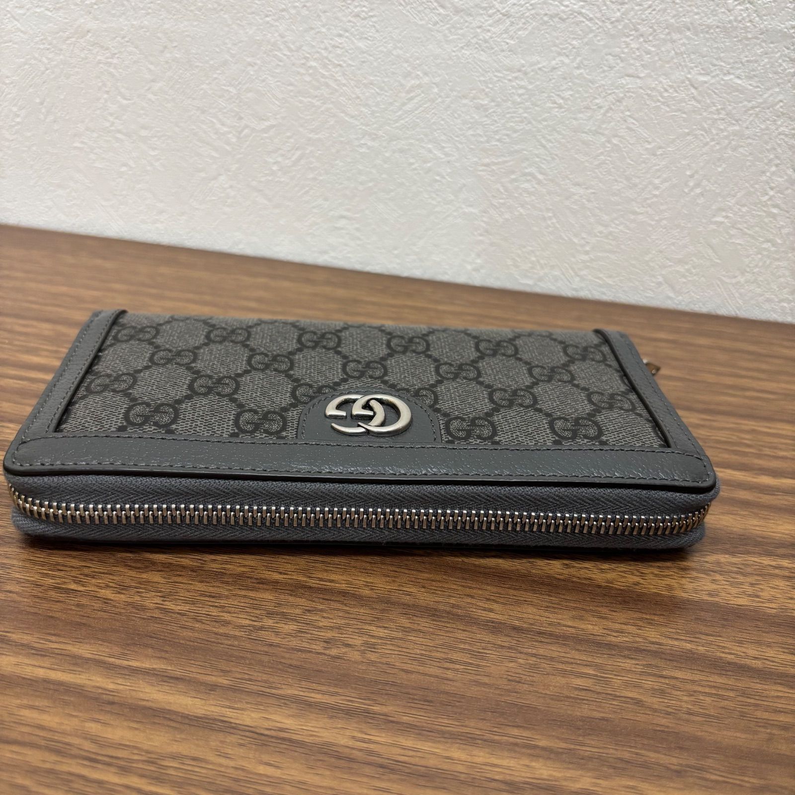 ◎【保管品】GUCCI グッチ GG 財布 長財布 レザー グレー ジップ