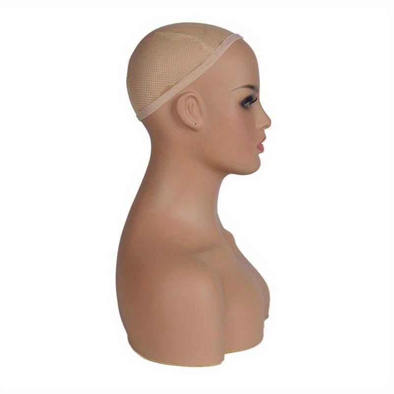 ウィッグ 化粧品＆ジュエリー用リアルな女性マネキンヘッドディスプレイスタンド - 自然に見えるヘアラインの51.99cm PVCショルダーショーケース 電源不要 ジュエリータワー