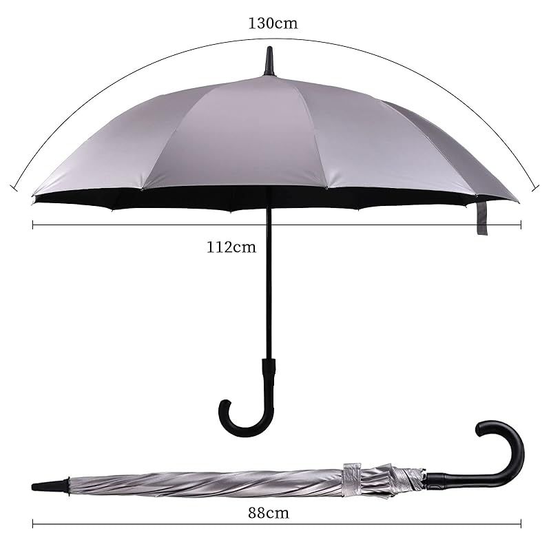 暴雨強風対策 Vialifer長傘 210T高強度傘10本骨 大判 130cm Teflon加工超撥水耐風 丈夫 大型 紳士傘 自動開けステッキ傘 レディースメンズ晴雨兼用傘 大きな傘 付き チタンシルバー 0 NEXPOTALLINN_EU