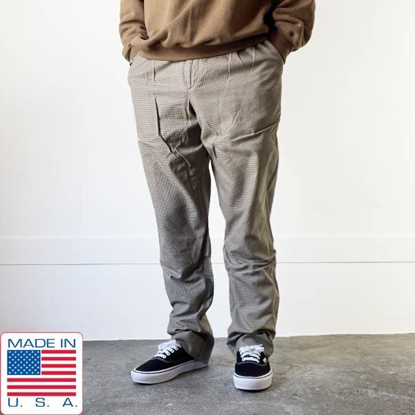 90s LANDS END ハウンドトゥース ツータック パンツ W32 スラックス 千鳥格子 ランズエンド アメリカ製 ビンテージ D149-25-0037ZV