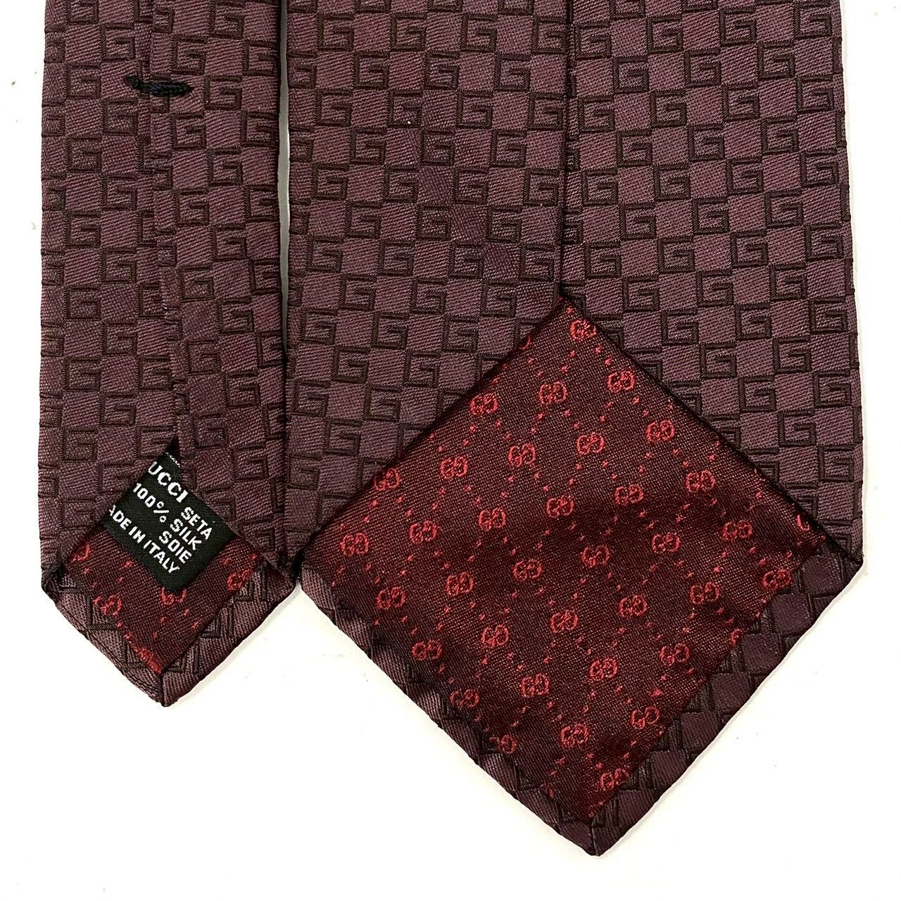 GUCCI】ネクタイ SILK/シルク 100% Gロゴ パープル/紫系 総柄 オールド