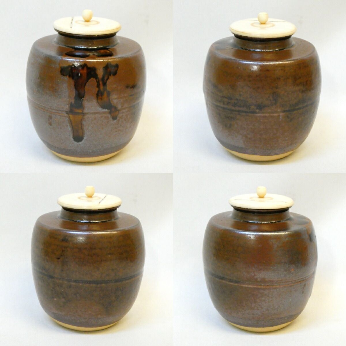 虫喰上蓋 松阪萬古焼 松古窯 佐久間勝山作 瀬戸肩衝 茶入 眼鏡箱 御物袋添 鱗鶴緞子 椿牡丹文 茶道具