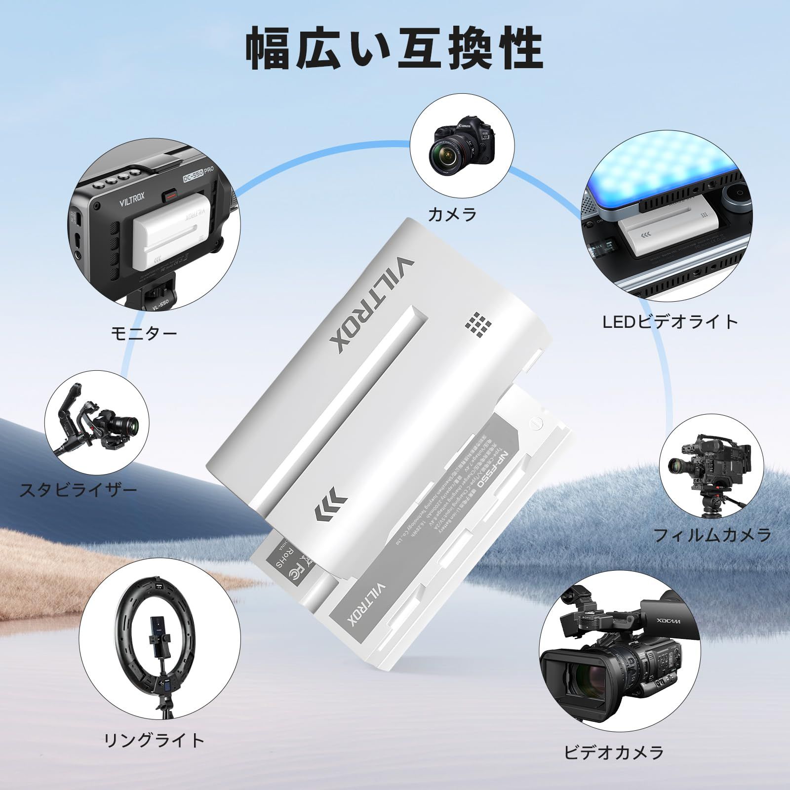 VILTROX DC-550 Pro + 別売りバッテリー2個 Amazon | VILTROX NP-F550バッテリーセット(二個) ビデオライト