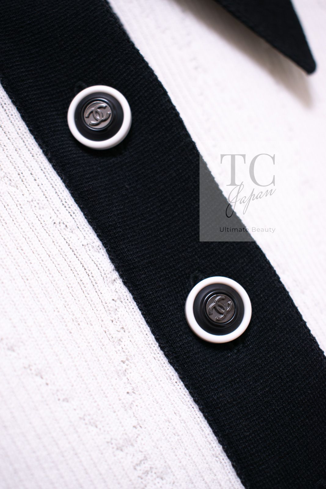 シャネル ポロシャツ トップス CHANEL ホワイト ブラック コットン