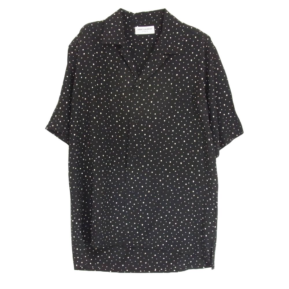 SAINT LAURENT サンローラン 531956 Y104V ドット柄 シルク 総柄 半袖 オープンカラー シャツ ブラック系 38【中古】