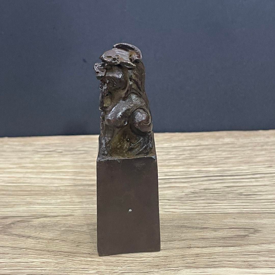銅製 獅子印章 守門獅 印材 印鑑 文房 置物 現代工芸品 美術品