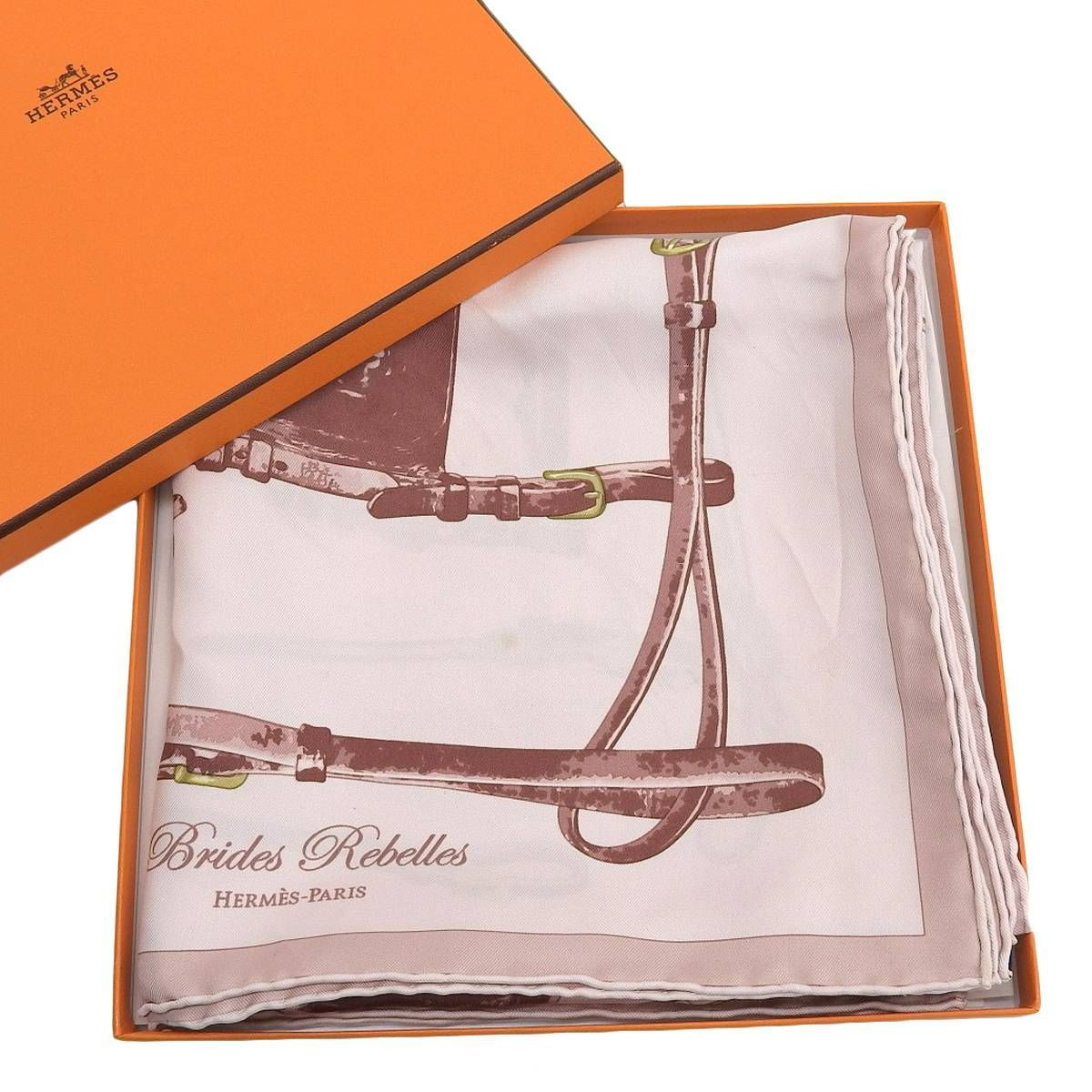 4234) エルメス HERMES カレ90 Brides Rebelles 馬具の低講 スカーフ 