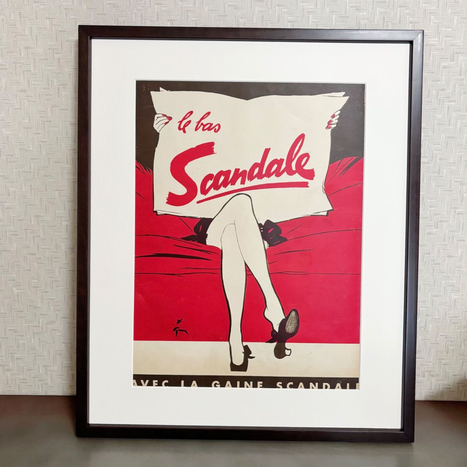 ＜再入荷！1952 広告＞ Rene Gruau  ルネ・グリュオ Scandale   ポスター ヴィンテージ アートポスター フレーム付き インテリア モダン おしゃれ かわいい 壁掛け ポップ レトロ 赤