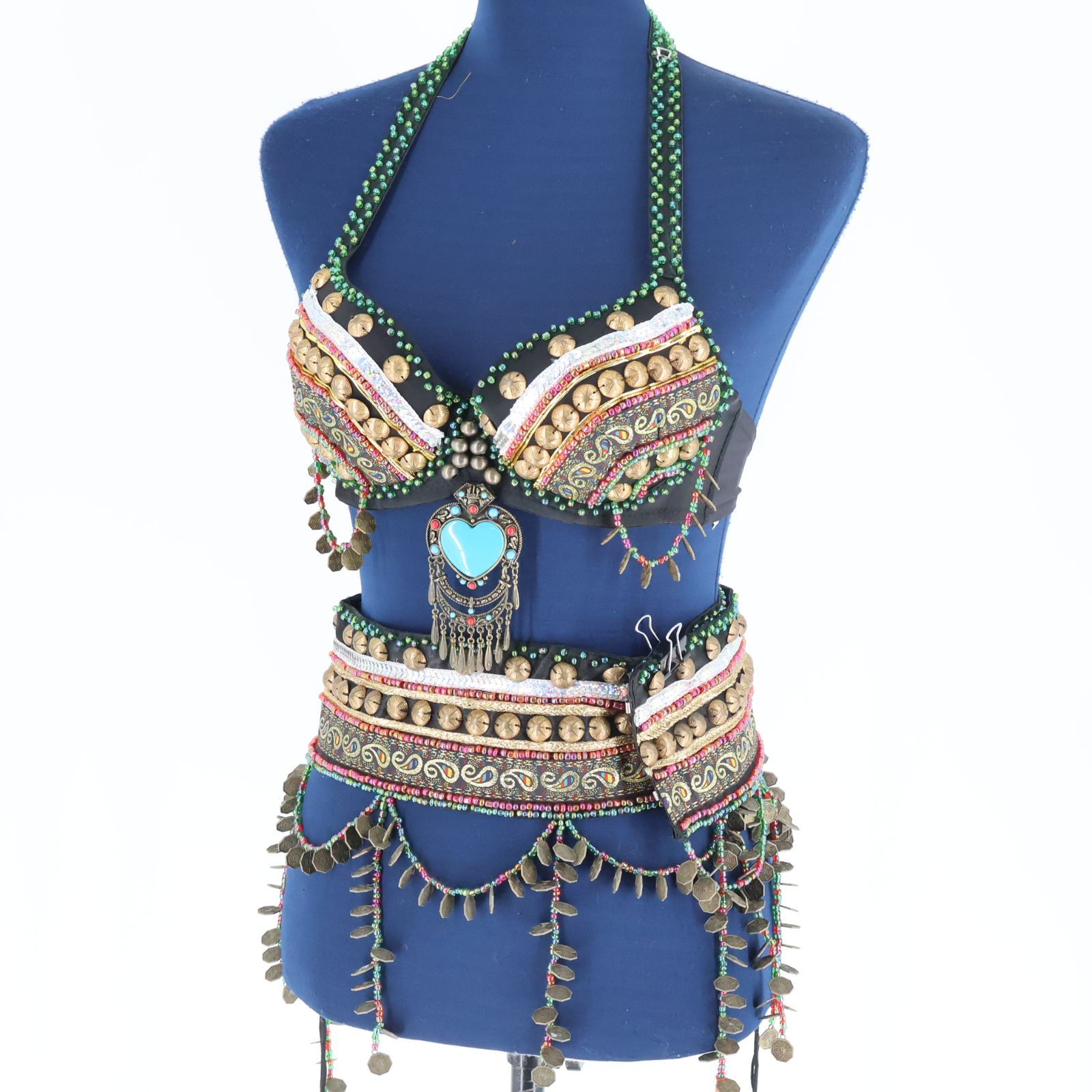 ターコイズ ビーズ装飾 ベリーダンスドレス ベリーダンス衣装 ピンク