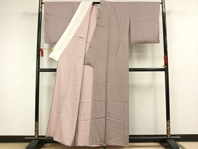 平和屋着物▽江戸小紋 単衣 万筋 ピンク色×灰色 正絹 逸品 AAAW1478fy