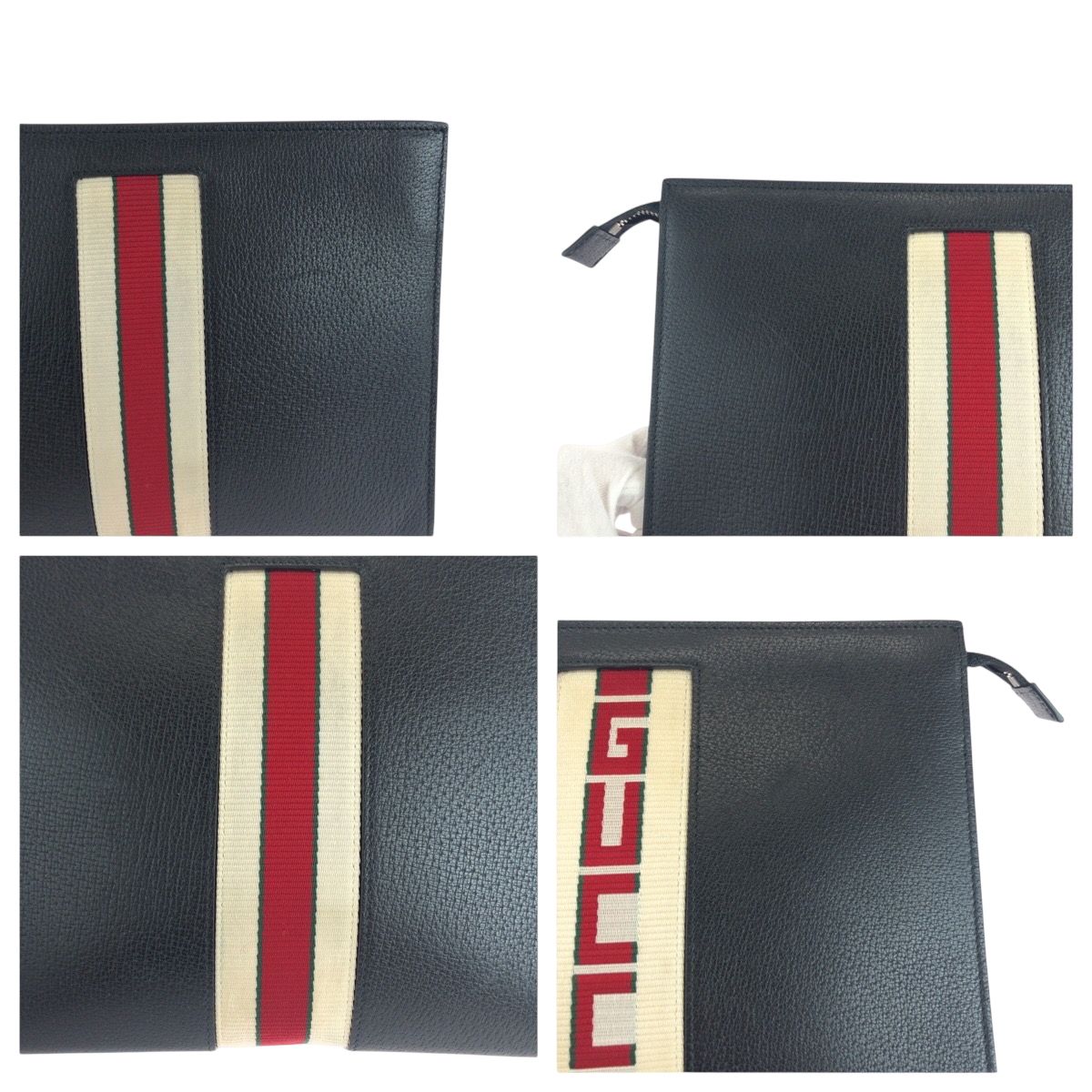 GUCCI グッチ ウェブストライプ ブラック 黒 ホワイト シルバー金具 