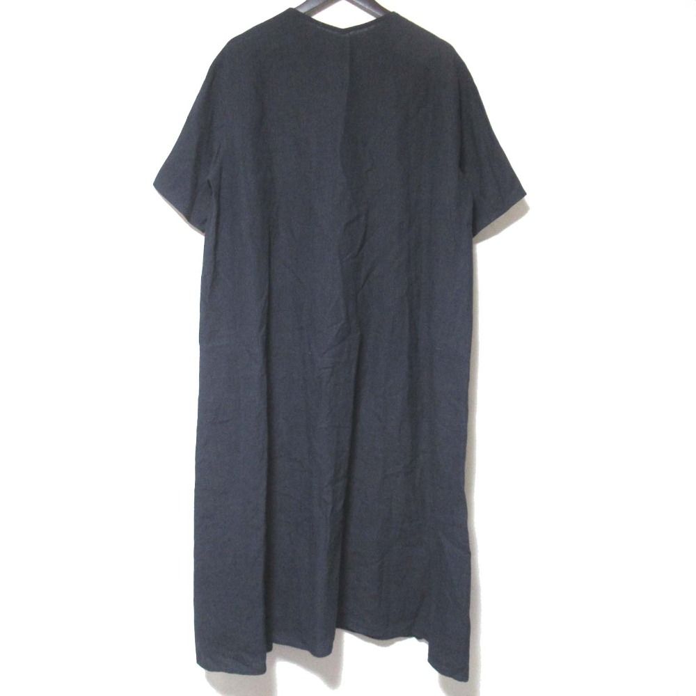 JURGEN LEHL ヨーガンレール 半袖 ロング丈 Vネック リネン ワンピース J0152FA501 Mサイズ ネイビー レディース 古着