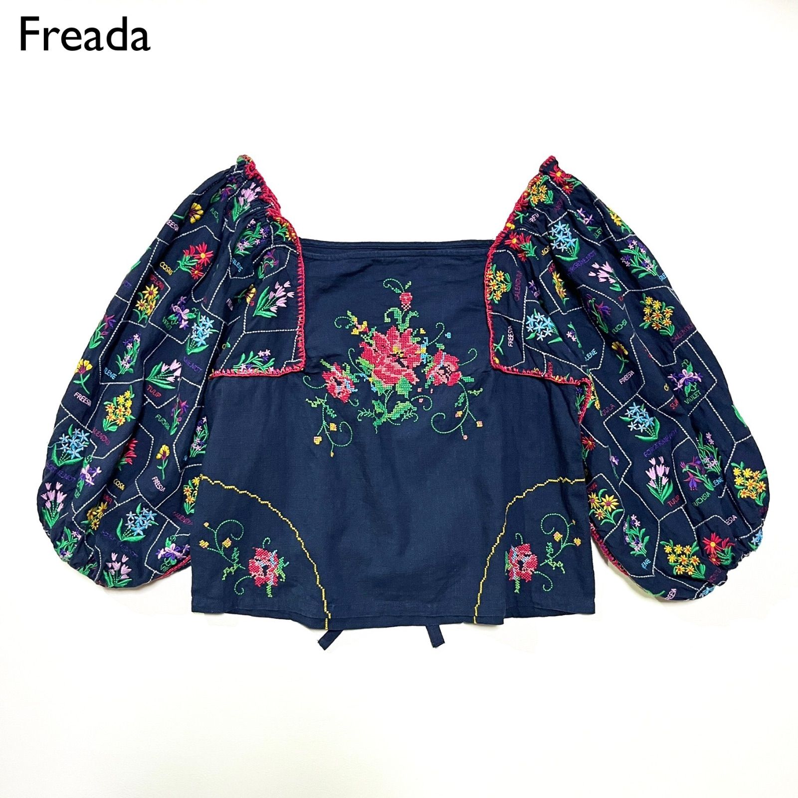 cE46 Freeda 2025SS フラワー刺繍ブラウス スクエアネック総柄シャツ 定価22 000円