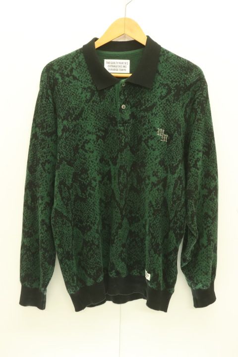 WACKO MARIA メンズポロシャツ S PYTHON KNIT POLO SHIRT WACKO MARIA S 緑 グリーン パイソン