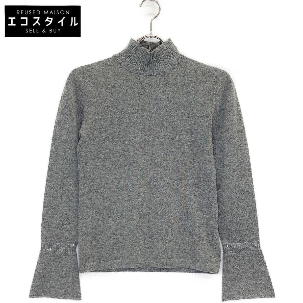 BRUNELLO CUCINELLI ブルネロクチネリ ｸﾞﾚｰ ｶｼﾐﾔ100 ﾊｲﾈｯｸ 長袖ﾆｯﾄ S