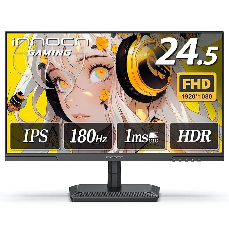 INNOCN ゲーミングモニター 24.5インチ 180Hz フルHD IPSパネル 1ms応答速度 HDMI2.0|DP1.4 AdaptiveSync対応 傾き調整 非光沢ディスプレイ VESA 100*100mm HDMIケーブル付き 25G2G