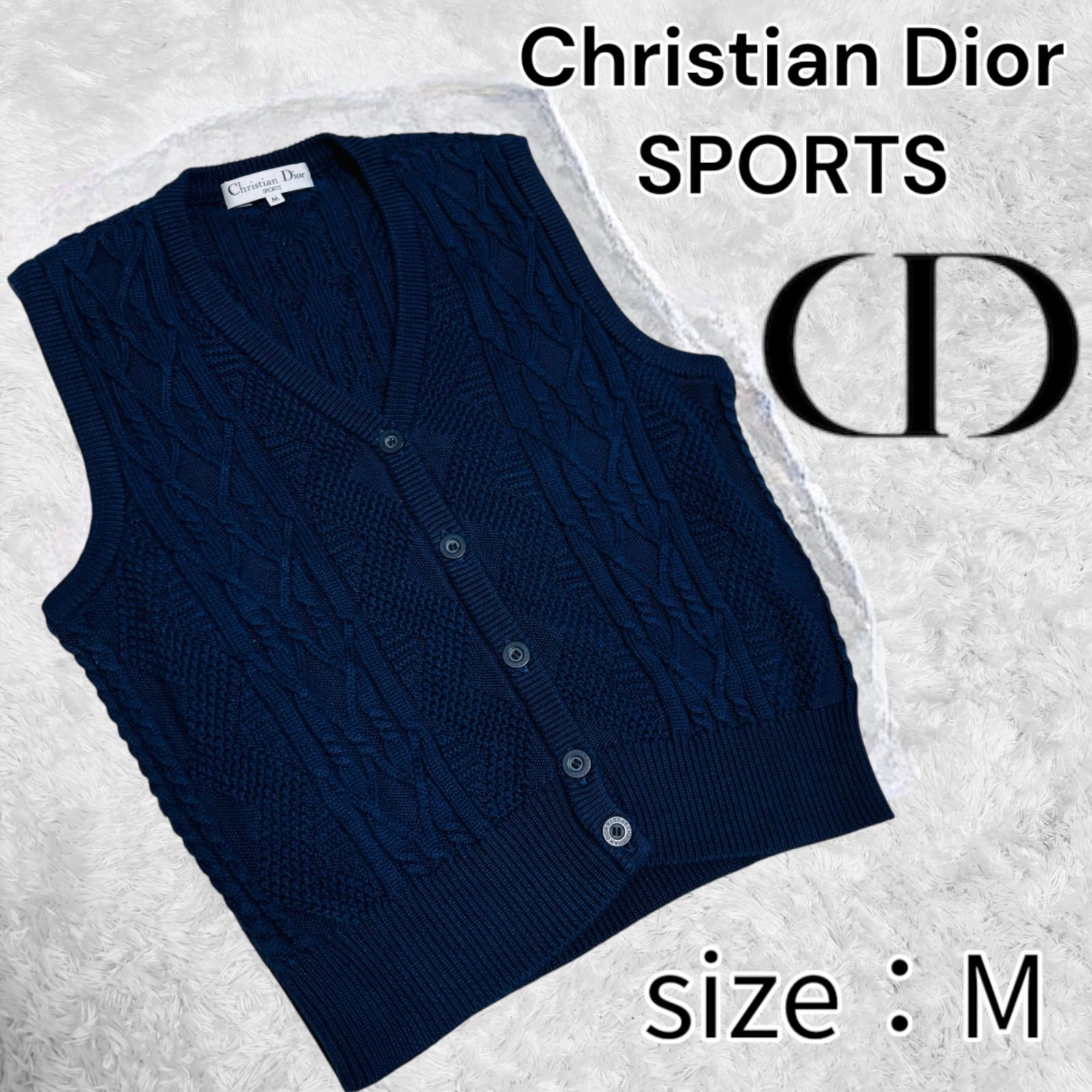 希少 クリスチャンディオール Christian Dior SPORTS ニット ベスト ジレ ケーブルニット 前開き サイズ M ネイビー 紺 -  メルカリ