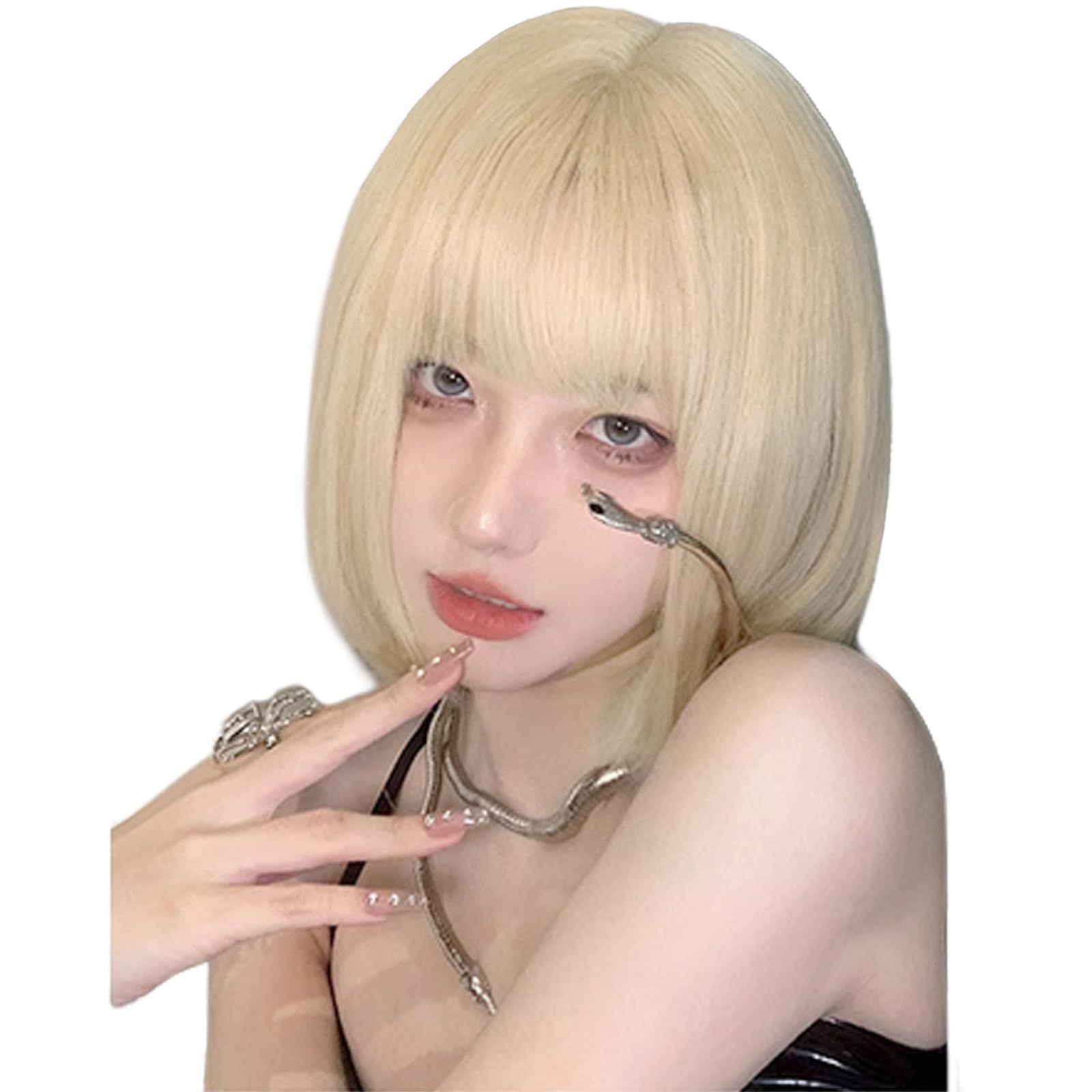 BARSDAR ウィッグ ショート ボブ Bob wig レディース かつら フルウィッグ 耐熱 自然 小劾果 原宿 ロリータ 女性用 ぱっつん かわいい クリームゴールド