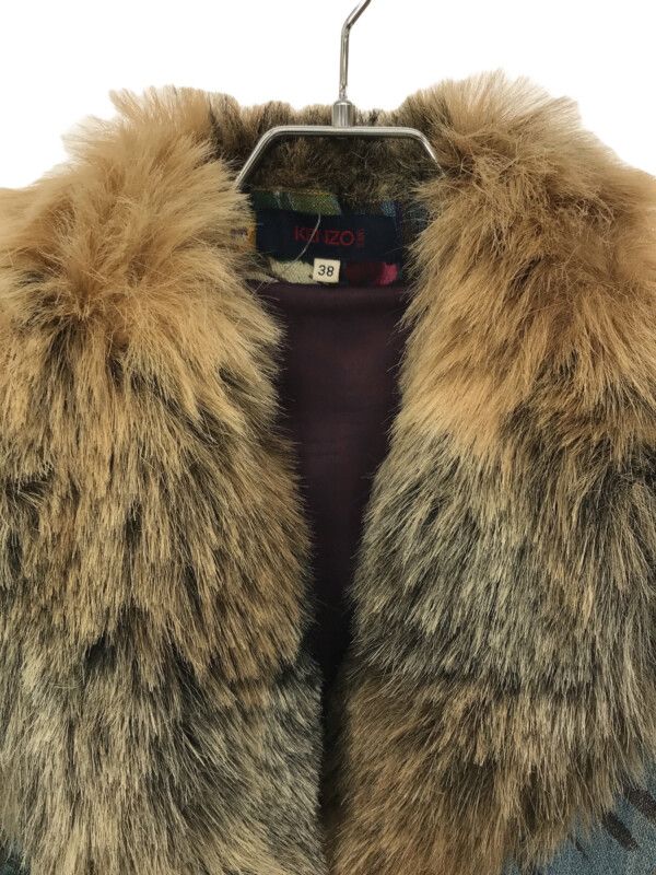 KENZO ケンゾー フラワーペイントデニムファーコート インディゴブルー