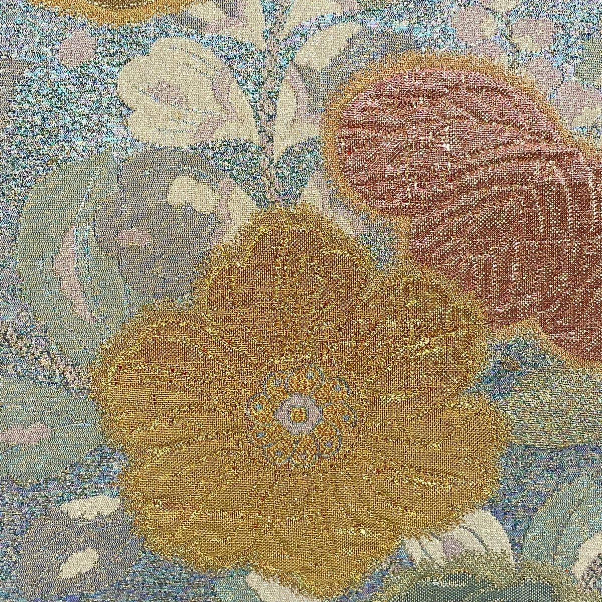 袋帯 秀品 草花 金糸 箔 青灰色 六通 正絹 【中古】 - メルカリ