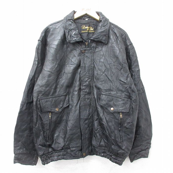 XL/古着 長袖 レザー ジャケット メンズ 80s パッチワーク 黒 ブラック 24sep24 中古 アウター 革ジャン 皮ジャン