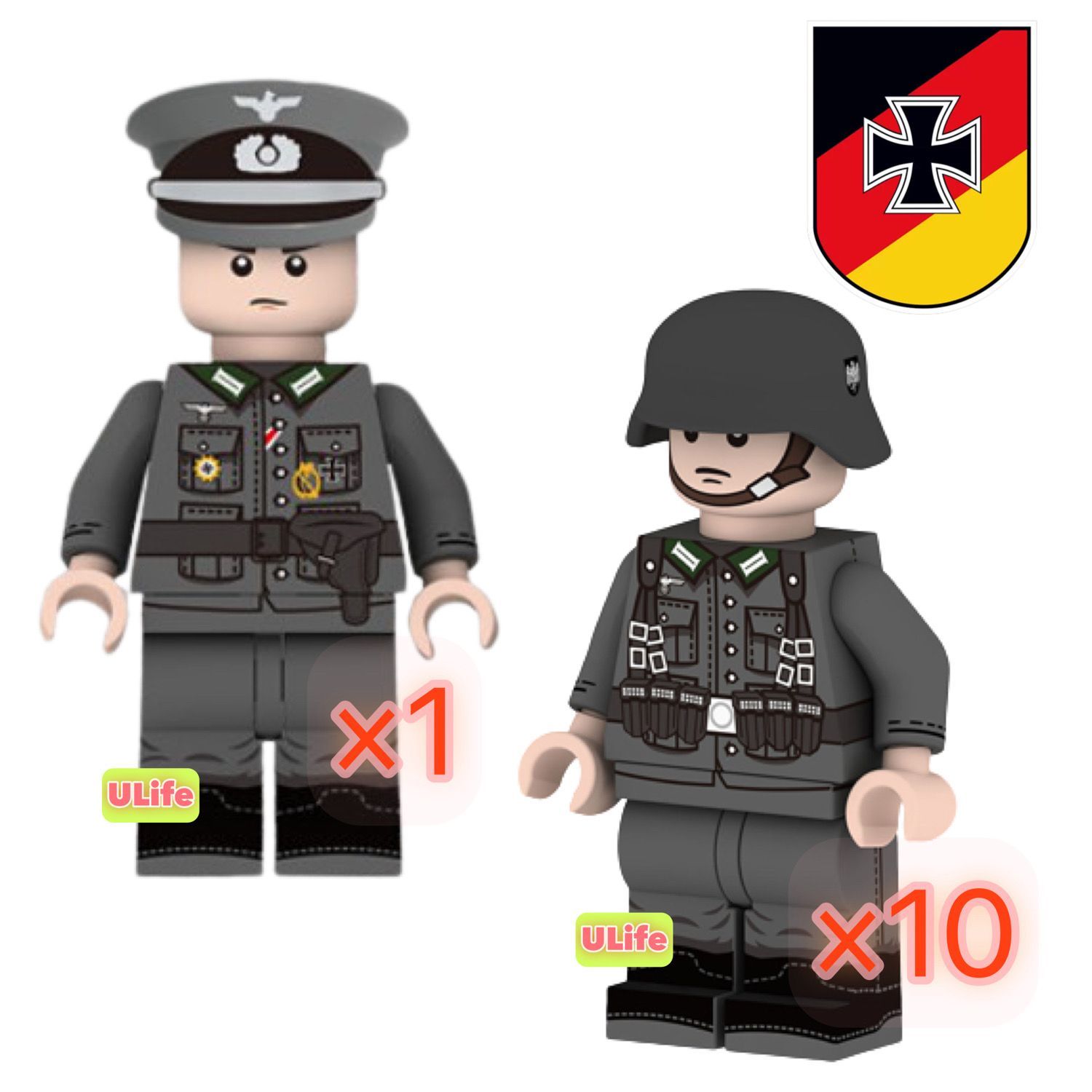 WW2ドイツ軍国防軍全面印刷11体Cミリタリー武器レゴ互換フィギュア 
