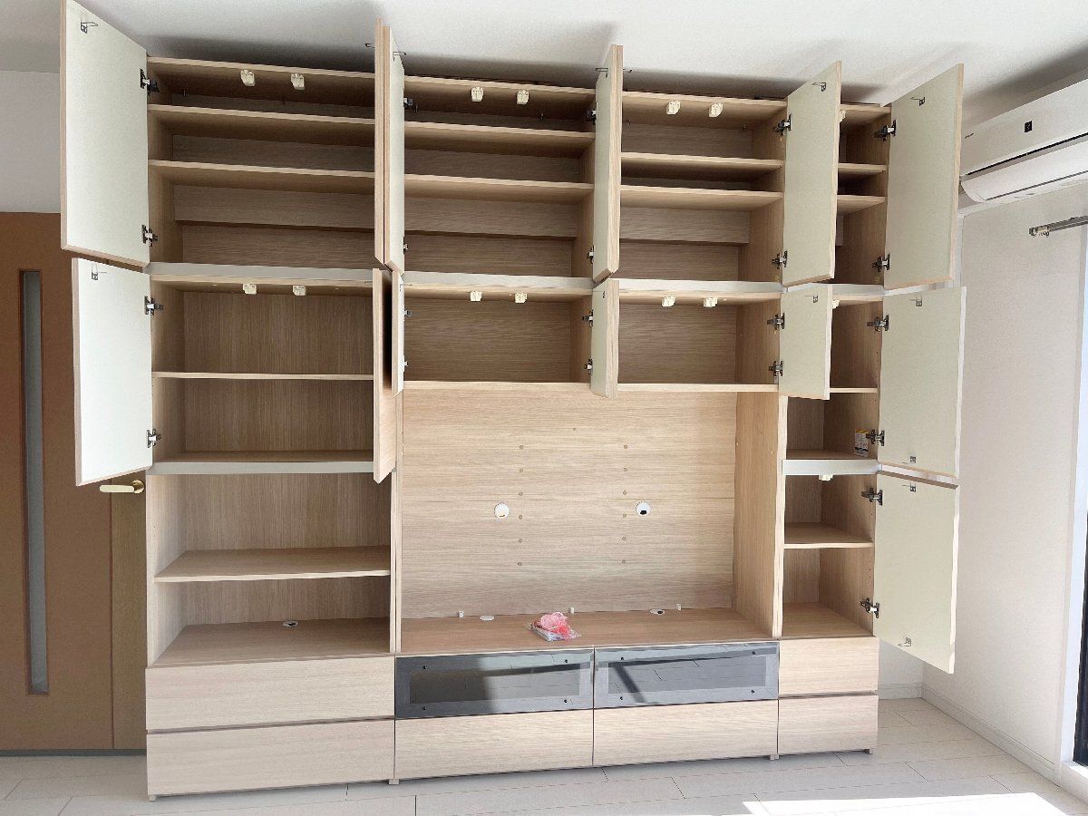 引取 Pamouna パモウナ 大型 壁面収納 テレビボード リビングボード TV台 テレビ台 幅260cm高さ243cm IDC大塚 CAシリーズ ナチュラル 貝954