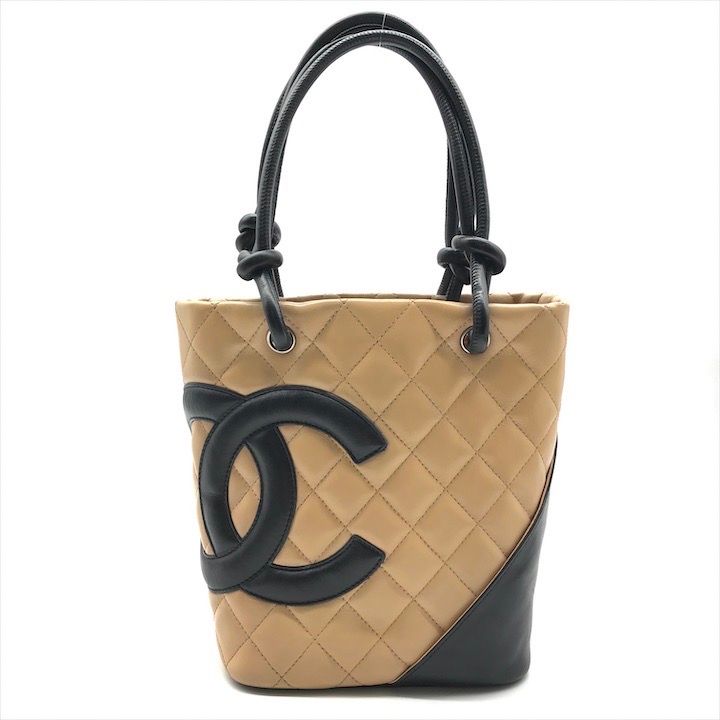 良品 CHANEL シャネル ココマーク カンボン マトラッセ ラムスキン ミニ トート ハンド バッグ ベージュ ブラック a4649 - メルカリ