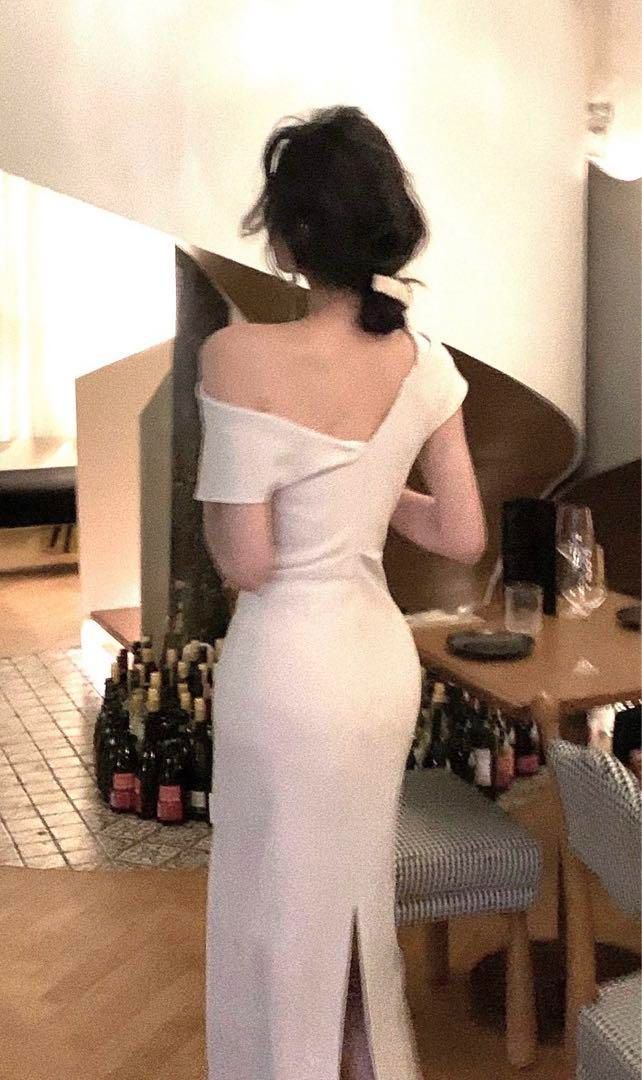 割引購入 オフショルダーロングタイトドレス 結婚式 ドレープ パーティー スーツ・フォーマル・ドレス