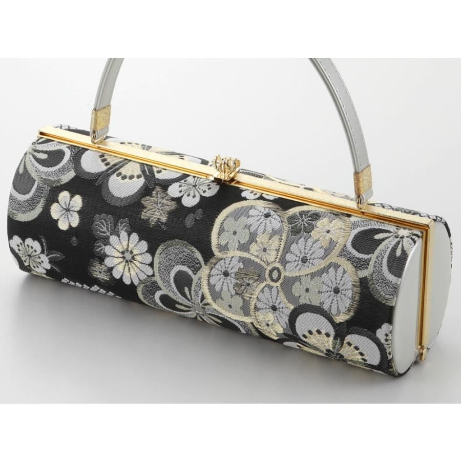 意図的な 振袖用 帯地 草履バッグセット 三枚芯 Fサイズ 梅柄 ブラック bs-376-24