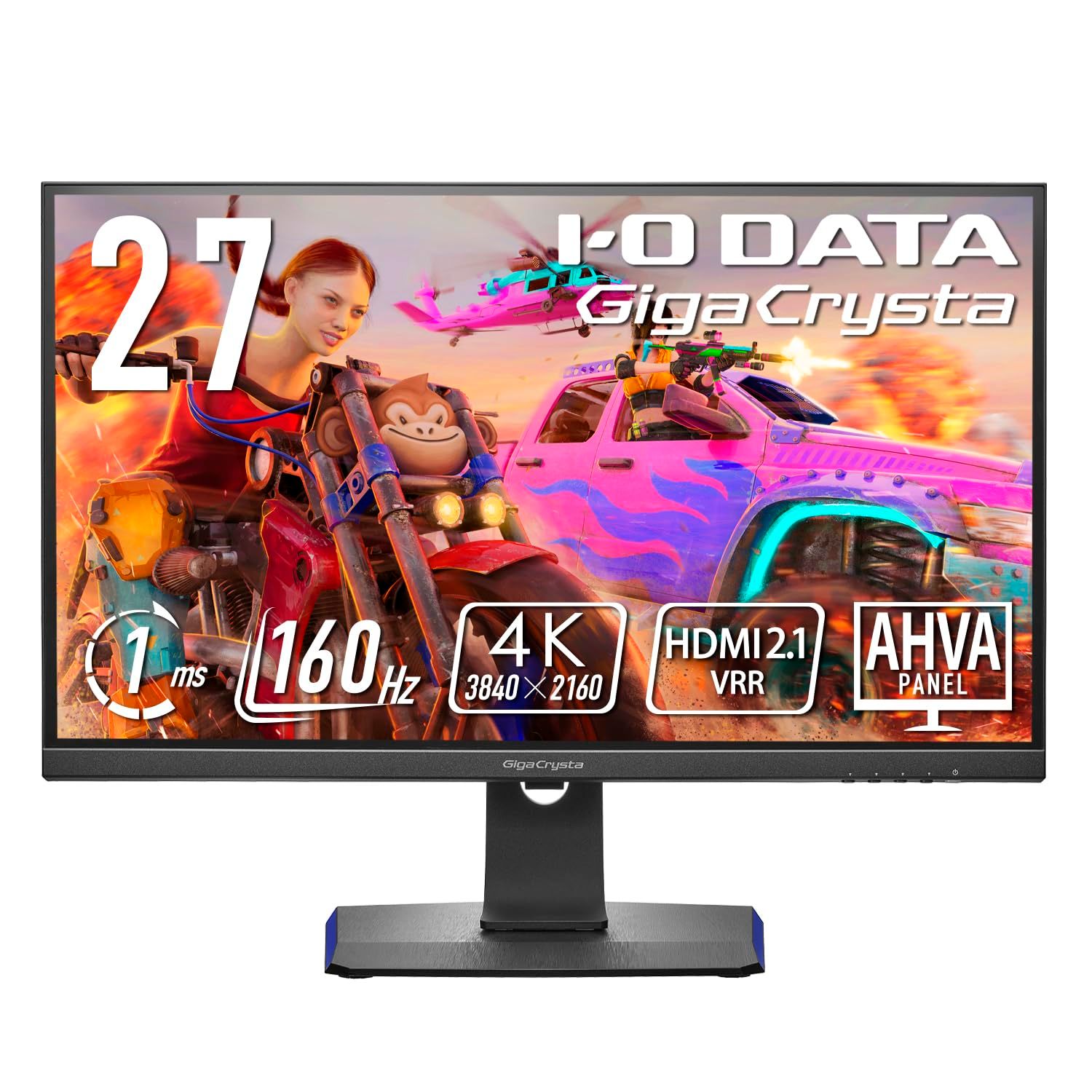 アイ オー データ IODATA ゲーミングモニター 27インチ GigaCrysta 160Hz 1ms AHVAパネル HDMI2.1|4K|PS5|HDMI×2|DisplayPort×1|USB-C×1|高さ調整|縦横回転|スピーカー付|リモコン付|