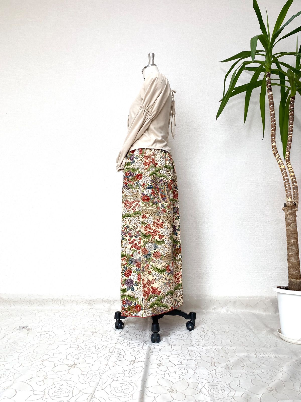 着物スカートフリーサイズ着物リメイクウエストゴムロングスカートフリーサイズ