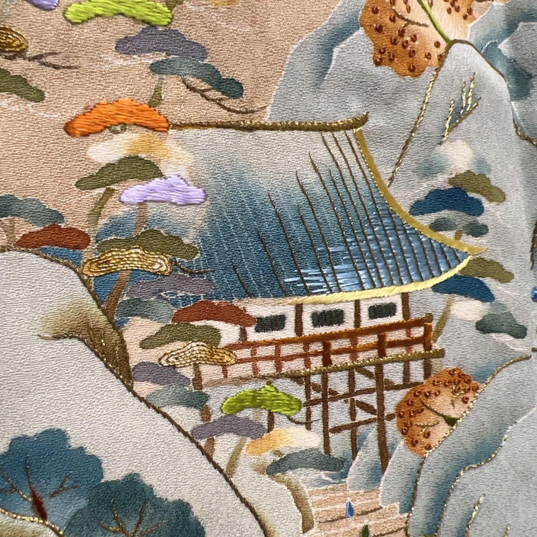 野口彦太郎 大彦 色留袖 刺繍 風景 渡し舟 屋敷 松 八橋 着物 114a d 