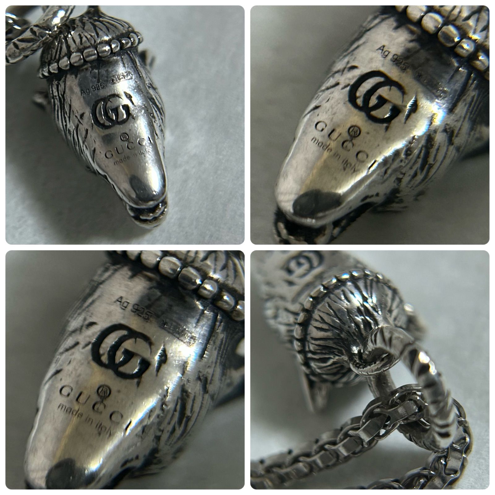 グッチ チェーン ネックレス アンガーフォレスト ウルフヘッド AG925