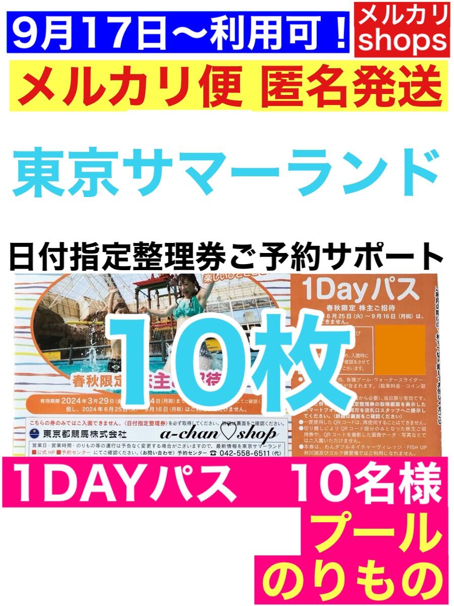 東京サマーランド 株主ご招待券 10枚 1DAYパス 最短翌日到着 ヴィカン