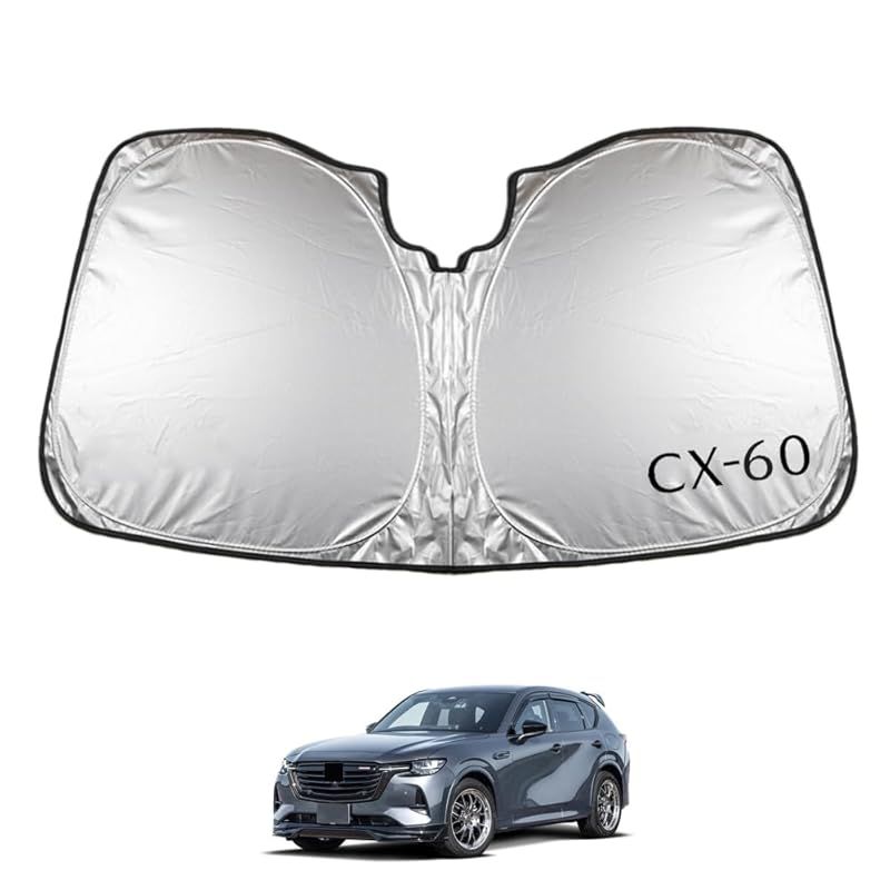 SAWAKAKI マツダ CX-60 KH系 専用設計 サンシェード フロントガラス用 ロゴ付き 日焼け防止 断熱 UVカット 紫外線カット 暑さ対策 コンパクトに収納