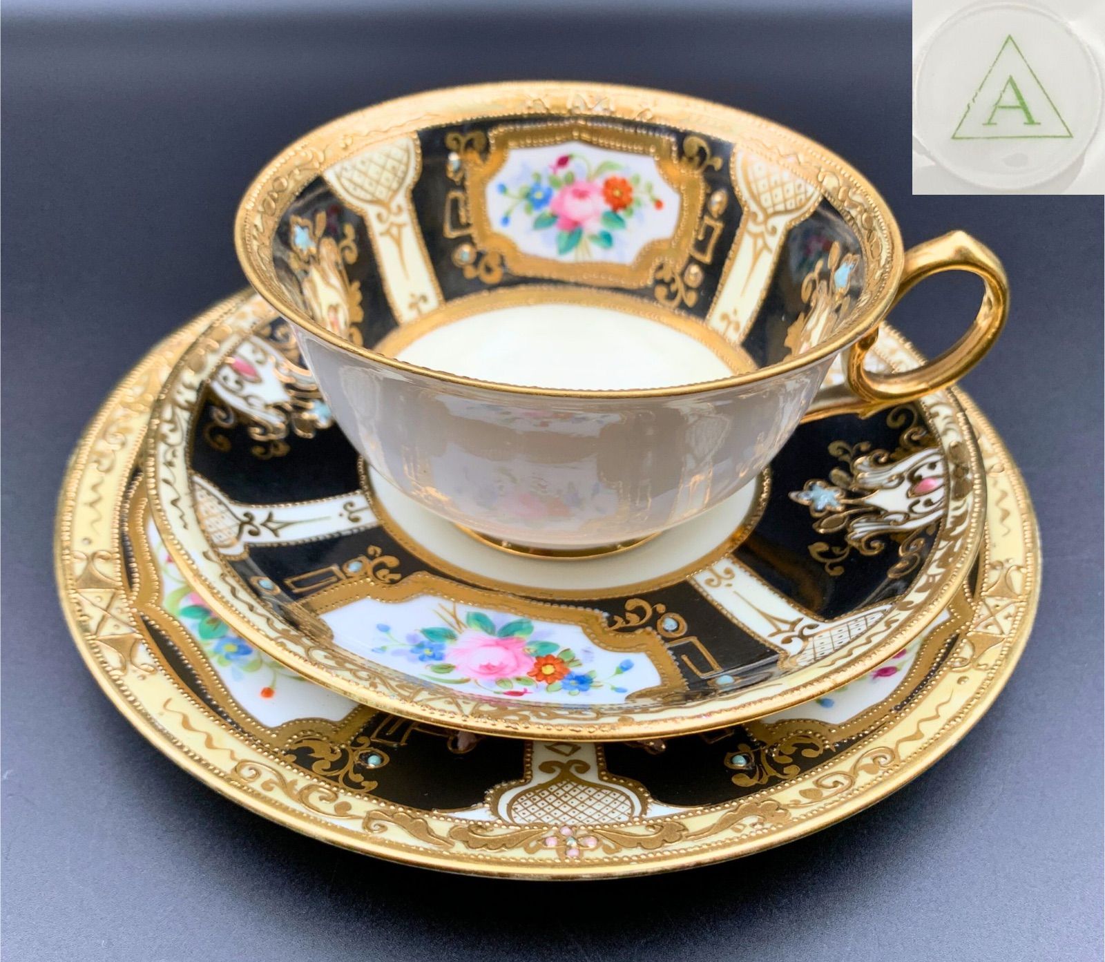 オールドノリタケ 金彩湖畔風景図　六角形ヘキサゴン　キャビネットカップ＆ソーサー オールドノリタケ 金彩湖畔風景図 六角形ヘキサゴン キャビネット