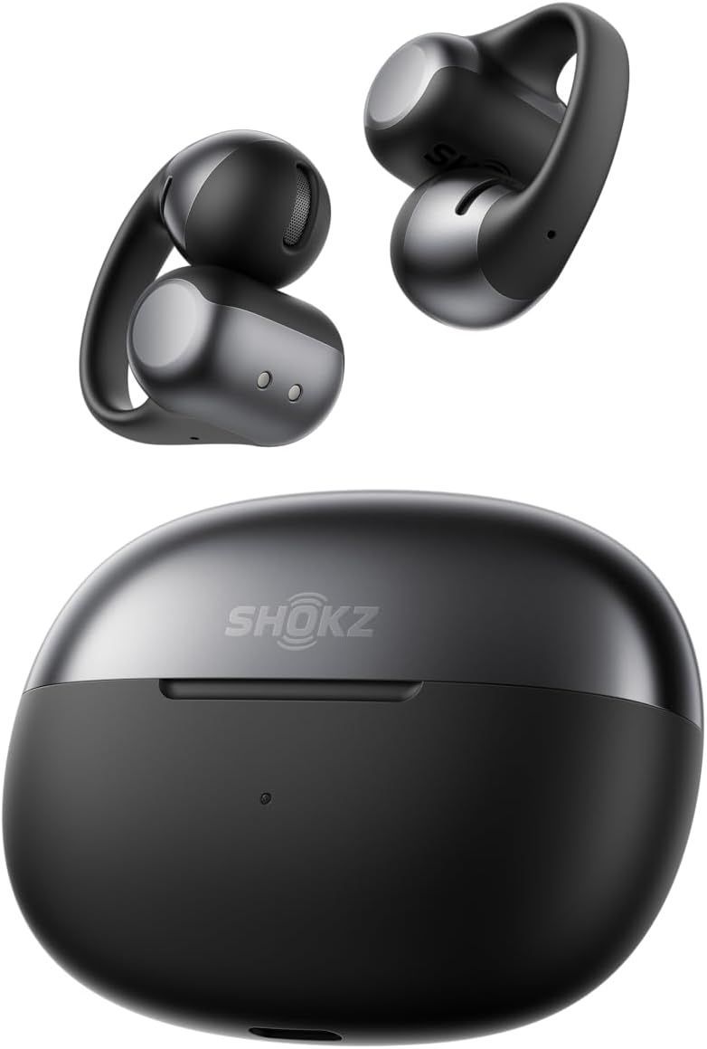 Shokz ショックス OpenDots ONE イヤーカフ ワイヤレスイヤホン オープンイヤー イヤホンBluetooth 5.4 マルチポイント接続 IP54防水 アプリ マイク付き 急速充電対応 ワイヤレス充電 耳を塞がない 耳挟み式 ブラック