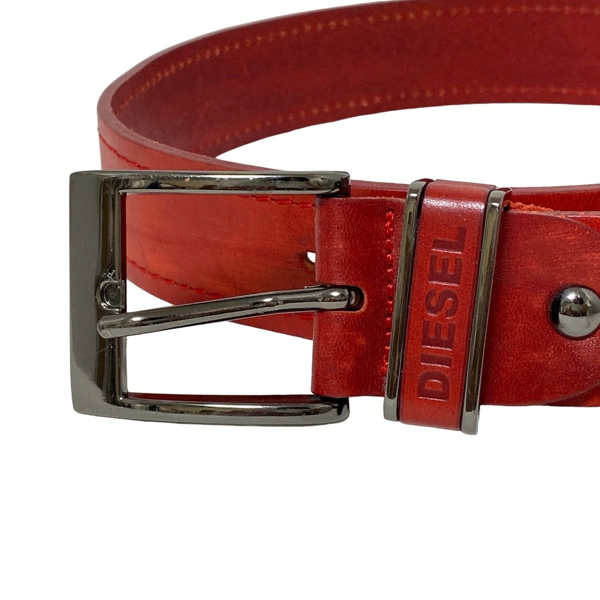 DIESEL レッド 本革 ベルト DIESEL(ディーゼル) ベルト - レッド×シルバー レザー - メルカリ